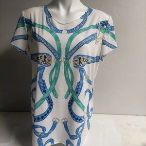 J McLaughlin Top Catalina Cloth Horsebit Seamless Women L Belt Cable Pattern Equ